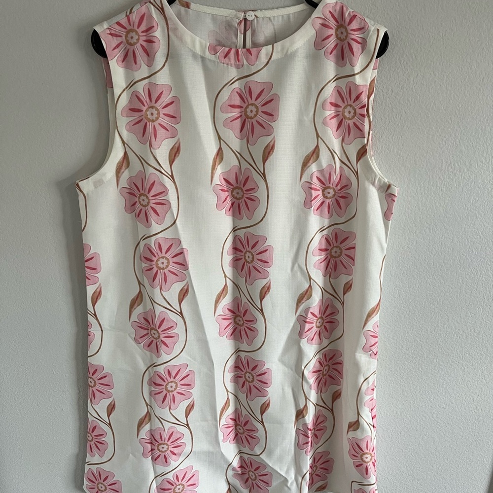 Commense Cream Sleeveless Mini Dress with Floral Design